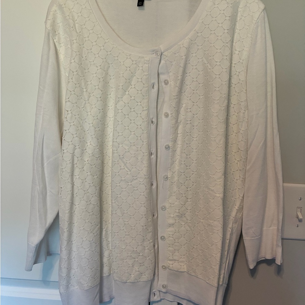 Talbots Cream Eyelet Front Button Cardigan